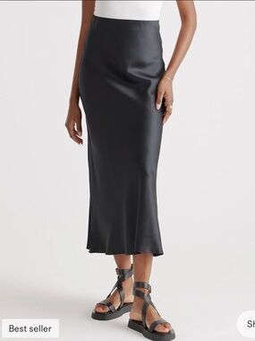 Quince Black Satin Maxi Skirt